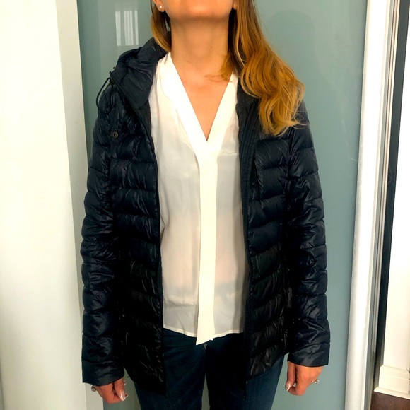 DKNY Foldable Down Hooded Jacket with Buckle - Dark Blue & Black - Picture 2 of 11